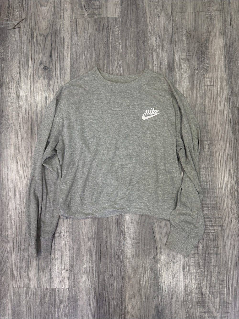 Nike Women's Heather Gray Crewneck Pullover with White Logo